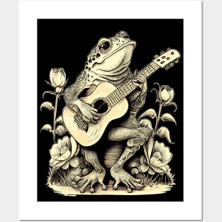 Cottagecore Frog Playing His Acoustic Guitar Posters and Art